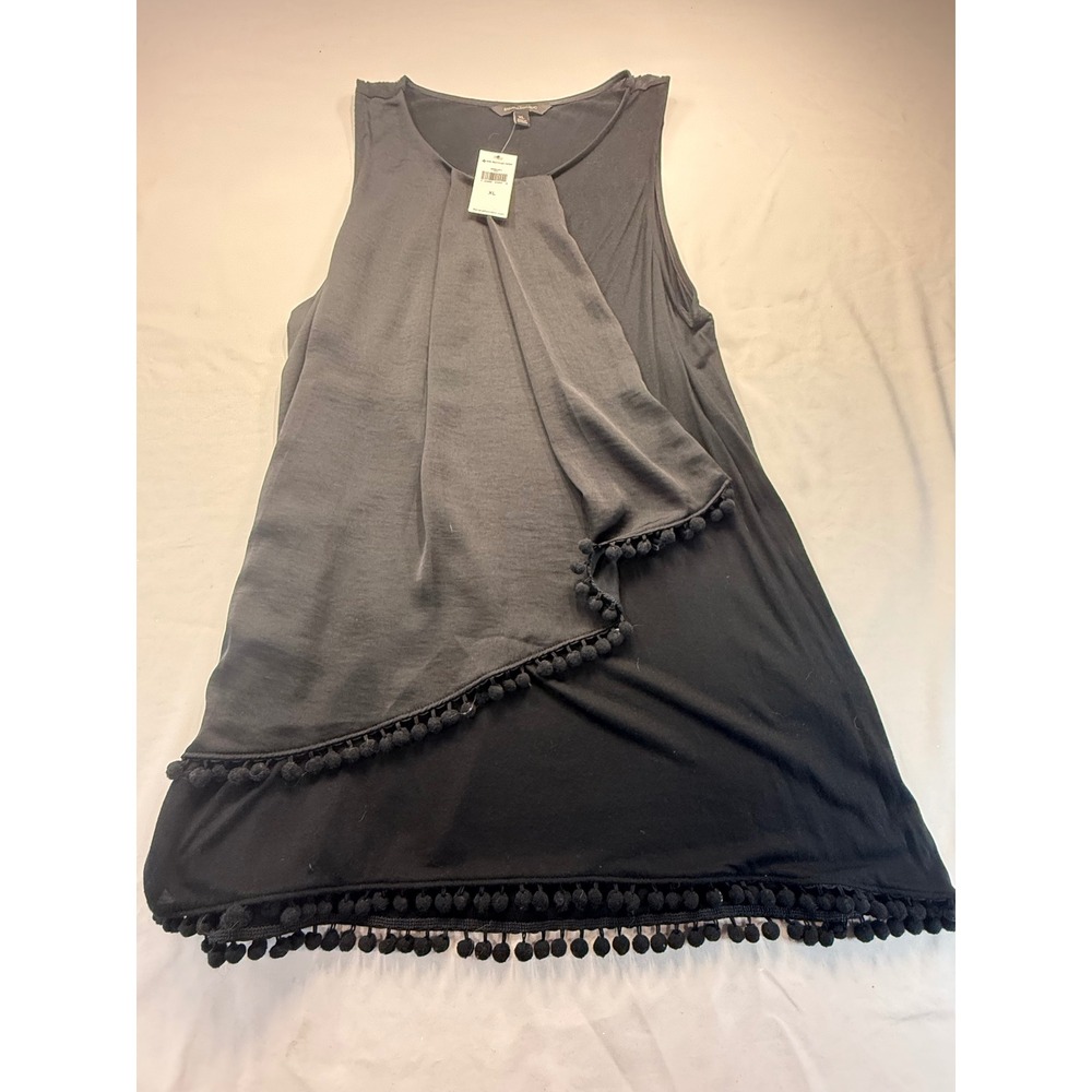 Banana Republic Womens XL Black Pom Pom Trim Asymmetric Layered Sleeveless Top